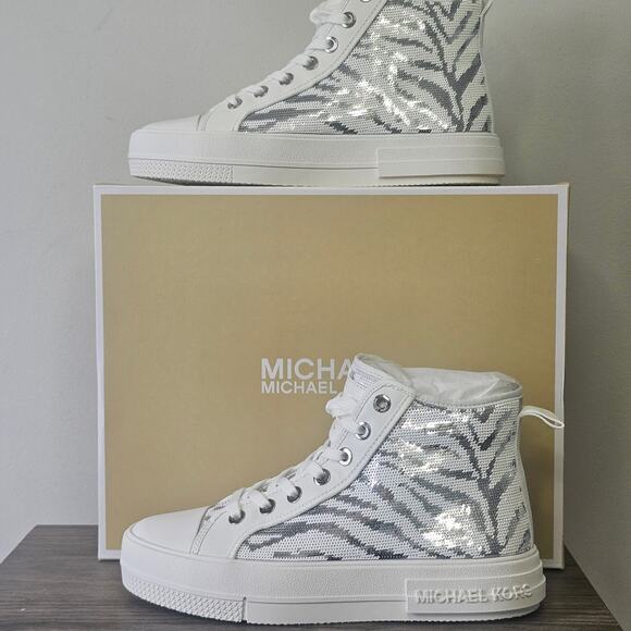 Michael Kors Women's Zebra Sequin High-Top Sneakers Size 7 NWT - Picture 1 of 7